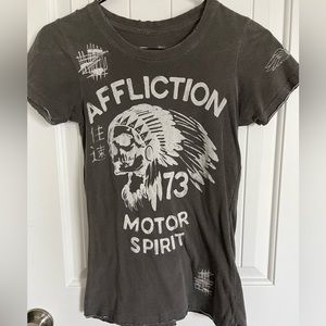 Affliction T-shirt, Distressed Gray, Size: Small
